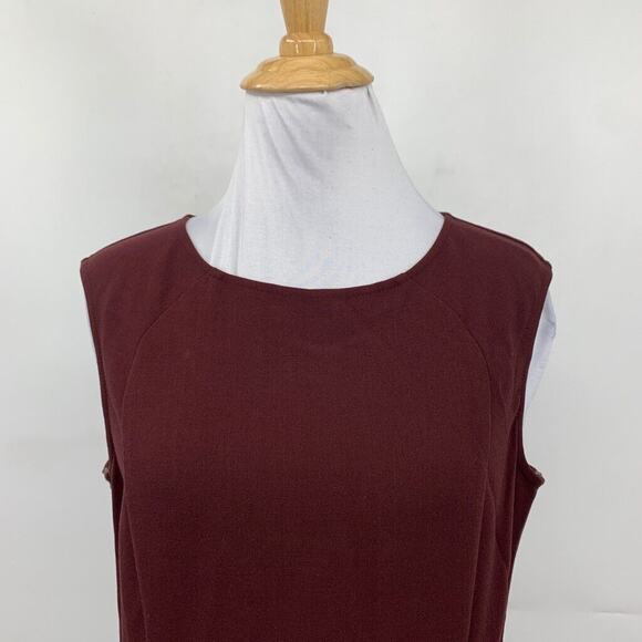 Ann Taylor Dress Womens 2 Deep Burgundy Faux Leather Side Braided Back Zip Shift - Picture 3 of 16